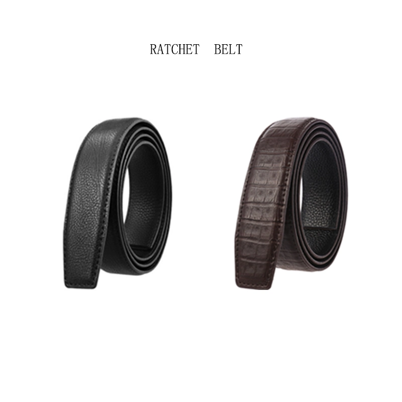 Man Fashion Genuine Leather Ratchet Strap Adjustable Buckle Casual Sport Waist No Hole