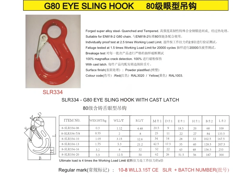 G80 Drop Forged Eye Sling Hook with Cast Latch